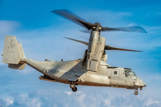V-22 Ospreys practice take-offs and landings at Young Air Assault Strip at Fort McCoy on October 17 and October 22, 2024. The Marine Corps aircraft is with the Marine Medium Tiltrotor Squadron 161 from Marine Corps Air Sation Miramar, San Diego,...