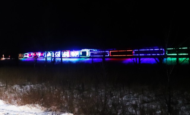 The 2025 Canadian Pacific Holiday Train rolls through Fort McCoy, Wis., on Dec. 11, 2025, on its way from Tomah to Sparta, Wis. The 2025 CPKC Holiday Train toured Canada and the U.S. Nov. 19 through Dec. 21, 2025, raising money, food and awareness...