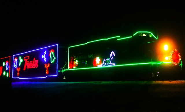 The 2025 Canadian Pacific Holiday Train rolls through Fort McCoy, Wis., on Dec. 11, 2025, on its way from Tomah to Sparta, Wis. The 2025 CPKC Holiday Train toured Canada and the U.S. Nov. 19 through Dec. 21, 2025, raising money, food and awareness...