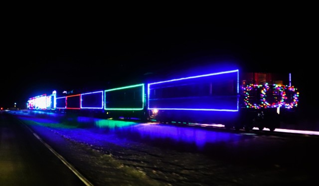 The 2025 Canadian Pacific Holiday Train rolls through Fort McCoy, Wis., on Dec. 11, 2025, on its way from Tomah to Sparta, Wis. The 2025 CPKC Holiday Train toured Canada and the U.S. Nov. 19 through Dec. 21, 2025, raising money, food and awareness...