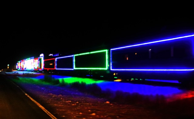 The 2025 Canadian Pacific Holiday Train rolls through Fort McCoy, Wis., on Dec. 11, 2025, on its way from Tomah to Sparta, Wis. The 2025 CPKC Holiday Train toured Canada and the U.S. Nov. 19 through Dec. 21, 2025, raising money, food and awareness...