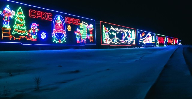 The 2025 Canadian Pacific Holiday Train rolls through Fort McCoy, Wis., on Dec. 11, 2025, on its way from Tomah to Sparta, Wis. The 2025 CPKC Holiday Train toured Canada and the U.S. Nov. 19 through Dec. 21, 2025, raising money, food and awareness...