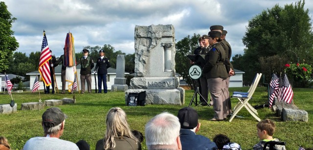 U.S. Army leaders from Fort McCoy, Wis., as well as community members and leaders participate in the Maj. Gen. Robert Bruce McCoy Remembrance Ceremony on Sept. 5, 2025, in Sparta, Wis. The event was held at Woodlawn Cemetery in Sparta with McCoy...