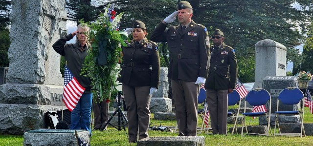 U.S. Army leaders from Fort McCoy, Wis., as well as community members and leaders participate in the Maj. Gen. Robert Bruce McCoy Remembrance Ceremony on Sept. 5, 2025, in Sparta, Wis. The event was held at Woodlawn Cemetery in Sparta with McCoy...
