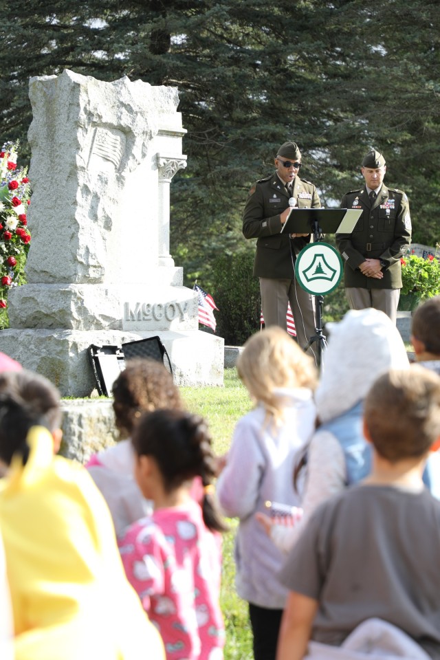 U.S. Army leaders from Fort McCoy, Wis., as well as community members and leaders participate in the Maj. Gen. Robert Bruce McCoy Remembrance Ceremony on Sept. 5, 2025, in Sparta, Wis. The event was held at Woodlawn Cemetery in Sparta with McCoy...