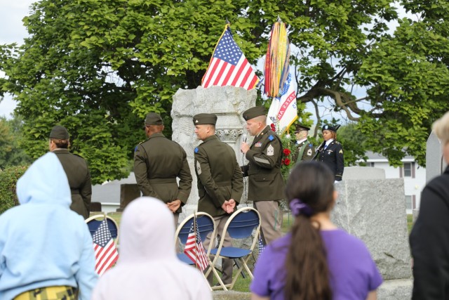 U.S. Army leaders from Fort McCoy, Wis., as well as community members and leaders participate in the Maj. Gen. Robert Bruce McCoy Remembrance Ceremony on Sept. 5, 2025, in Sparta, Wis. The event was held at Woodlawn Cemetery in Sparta with McCoy...