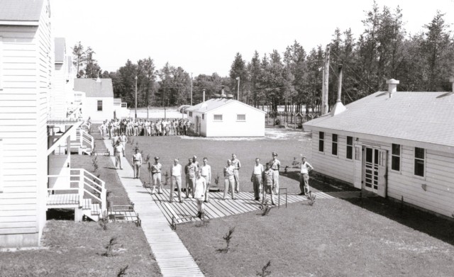 A scene from the cantonment area in 1943 during World War II operations at Camp McCoy, Wis. Tens of thousands of Soldiers trained at McCoy during World War II for fighting overseas. (U.S. Army Historical Photo)
