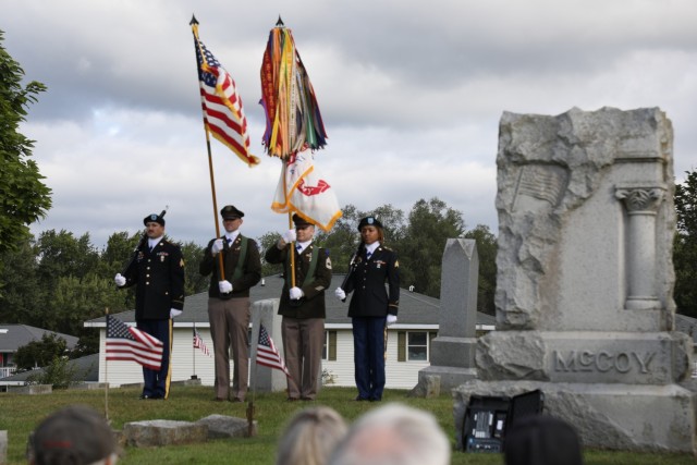 U.S. Army leaders from Fort McCoy, Wis., as well as community members and leaders participate in the Maj. Gen. Robert Bruce McCoy Remembrance Ceremony on Sept. 5, 2025, in Sparta, Wis. The event was held at Woodlawn Cemetery in Sparta with McCoy...