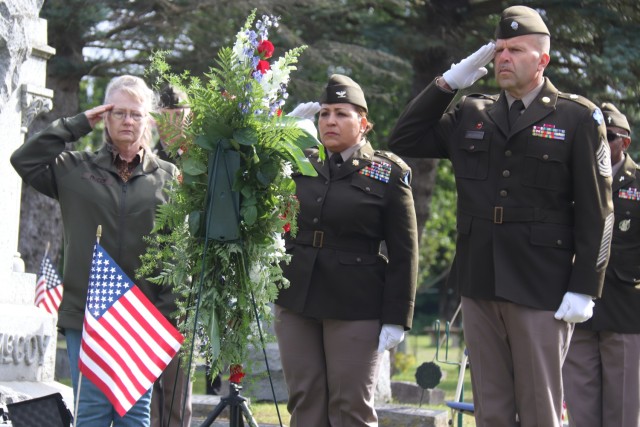 U.S. Army leaders from Fort McCoy, Wis., as well as community members and leaders participate in the Maj. Gen. Robert Bruce McCoy Remembrance Ceremony on Sept. 5, 2025, in Sparta, Wis. The event was held at Woodlawn Cemetery in Sparta with McCoy...