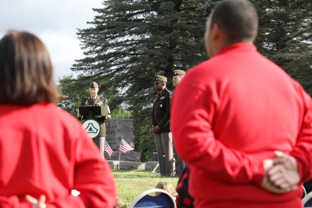 U.S. Army leaders from Fort McCoy, Wis., as well as community members and leaders participate in the Maj. Gen. Robert Bruce McCoy Remembrance Ceremony on Sept. 5, 2025, in Sparta, Wis. The event was held at Woodlawn Cemetery in Sparta with McCoy...