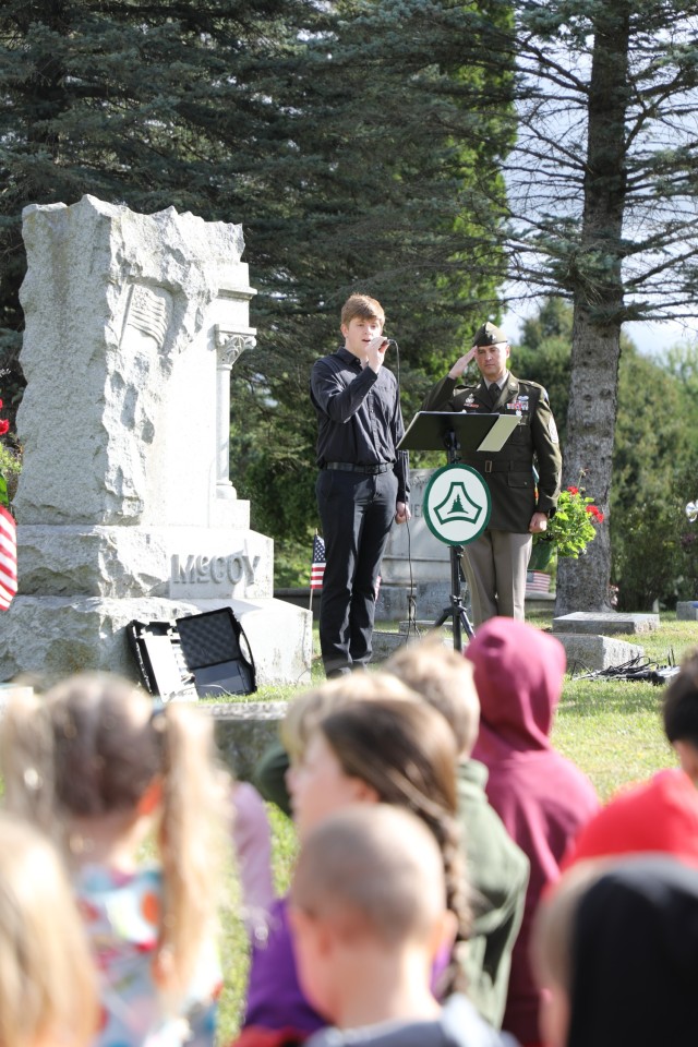 U.S. Army leaders from Fort McCoy, Wis., as well as community members and leaders participate in the Maj. Gen. Robert Bruce McCoy Remembrance Ceremony on Sept. 5, 2025, in Sparta, Wis. The event was held at Woodlawn Cemetery in Sparta with McCoy...