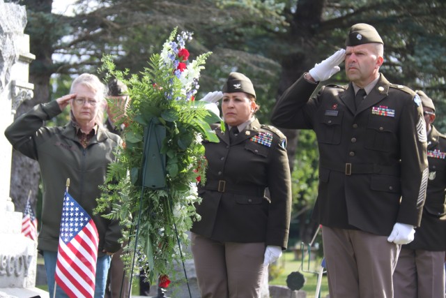 U.S. Army leaders from Fort McCoy, Wis., as well as community members and leaders participate in the Maj. Gen. Robert Bruce McCoy Remembrance Ceremony on Sept. 5, 2025, in Sparta, Wis. The event was held at Woodlawn Cemetery in Sparta with McCoy...