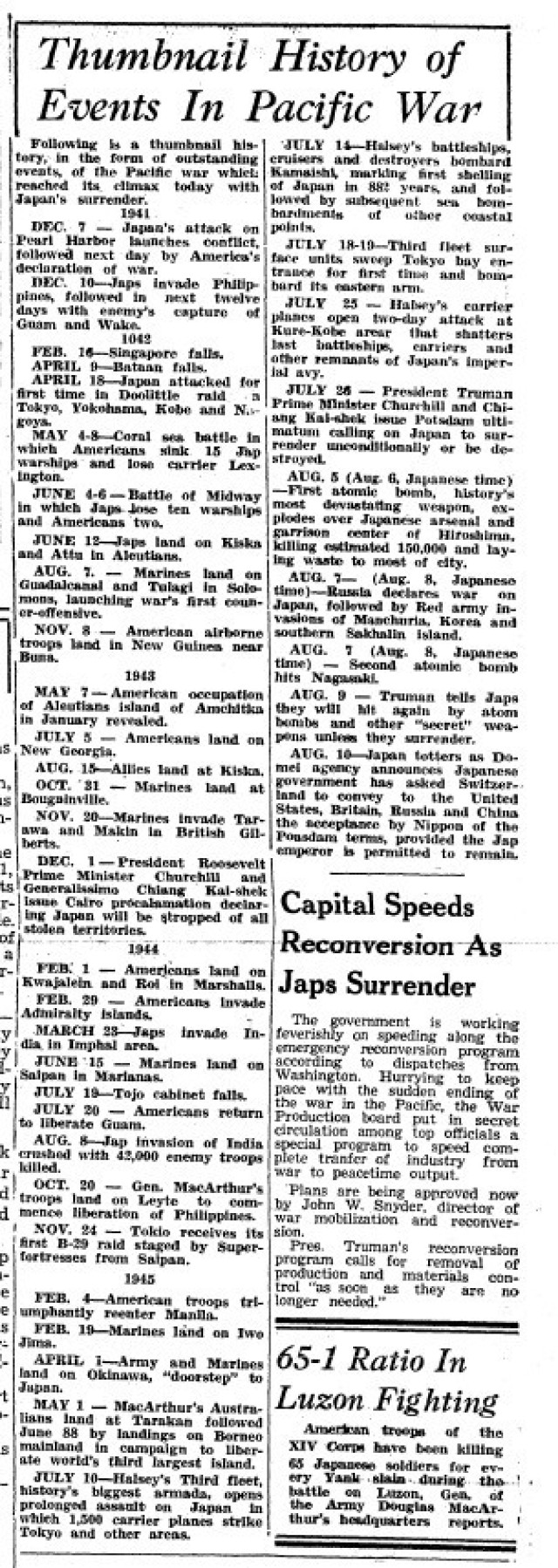 This is a news clip from the Aug. 14, 1945, edition of The Real McCoy newspaper at Fort McCoy, Wis. Throughout its history, beginning in 1909, Fort McCoy, and as Camp McCoy before that, has been a home for all types of Total Force training for all...