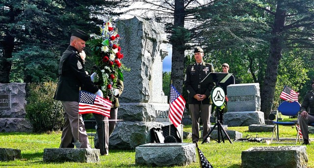 U.S. Army leaders from Fort McCoy, Wis., as well as community members and leaders participate in the Maj. Gen. Robert Bruce McCoy Remembrance Ceremony on Sept. 5, 2025, in Sparta, Wis. The event was held at Woodlawn Cemetery in Sparta with McCoy...