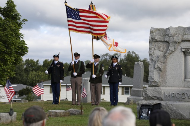 U.S. Army leaders from Fort McCoy, Wis., as well as community members and leaders participate in the Maj. Gen. Robert Bruce McCoy Remembrance Ceremony on Sept. 5, 2025, in Sparta, Wis. The event was held at Woodlawn Cemetery in Sparta with McCoy...
