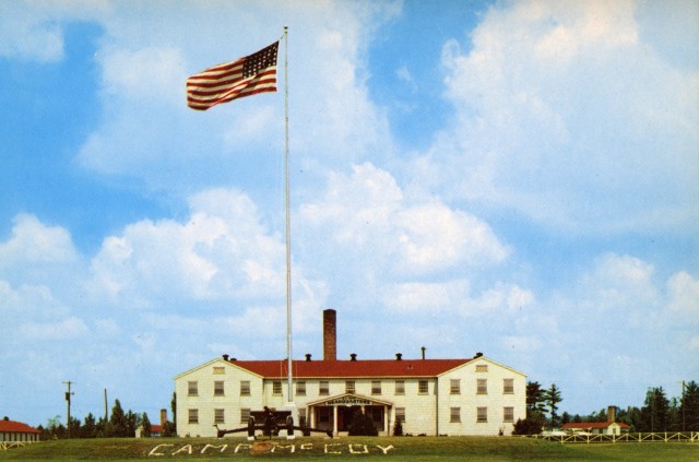 Post Headquarters is shown in 1945 at Camp McCoy, Wis. The building still serves as headquarters for the Fort McCoy Garrison. (Photo by Arthur Langford)