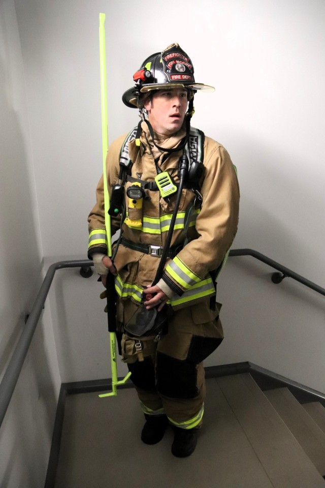 A firefighter with the Fort McCoy Directorate of Emergency Services Fire Department, Brandon Perron, participates in a 9/11 Memorial Run & Stair Climb hosted on Fort McCoy, Wis., on Sept. 11, 2025. The run is in honor of 2,975 civilians, Soldiers,...