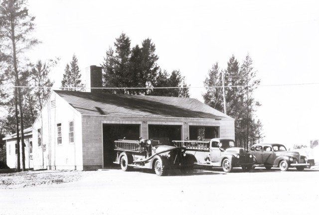 The old fire house is shown in 1945 at Camp McCoy, Wis. This was one of several fire stations on the cantonment area of Camp McCoy in the 1940s. (U.S. Army Historical Photo)