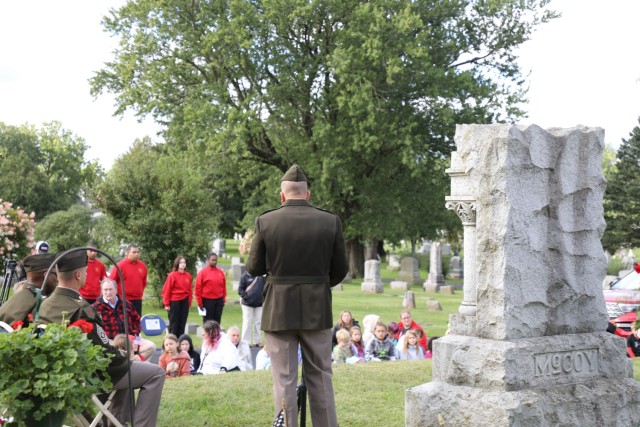U.S. Army leaders from Fort McCoy, Wis., as well as community members and leaders participate in the Maj. Gen. Robert Bruce McCoy Remembrance Ceremony on Sept. 5, 2025, in Sparta, Wis. The event was held at Woodlawn Cemetery in Sparta with McCoy...