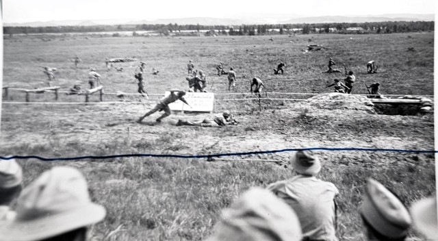 Soldiers with the 304th Infantry complete a bayonet drill demonstration for the public at Camp McCoy, Wis., in 1944. It's among a set of donated photos that were donated to the Fort McCoy History Center that are a series of training...