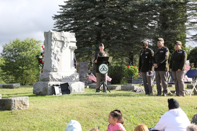 U.S. Army leaders from Fort McCoy, Wis., as well as community members and leaders participate in the Maj. Gen. Robert Bruce McCoy Remembrance Ceremony on Sept. 5, 2025, in Sparta, Wis. The event was held at Woodlawn Cemetery in Sparta with McCoy...