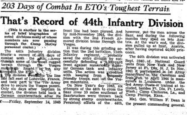 This is a news clip from the Sept. 14, 1945, edition of The Real McCoy newspaper at Fort McCoy, Wis. Throughout its history, beginning in 1909, Fort McCoy, and as Camp McCoy before that, has been a home for all types of Total Force training for...