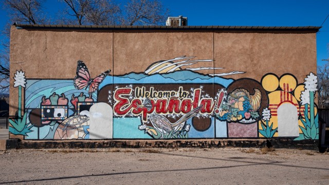 A Welcome to Espanola sign photographed in Espanola on December 6, 2025.
