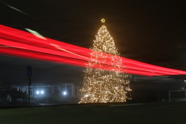 Holiday Lights Bring Warmth to Smith Barracks Night
