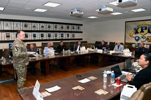 U.S. Army Yuma Proving Ground (YPG) Commander Col. John Nelson (left) gives a capabilities briefing to members of the Arizona Space Commission during a public meeting of the Arizona Space Commission held at YPG on January 14, 2026.