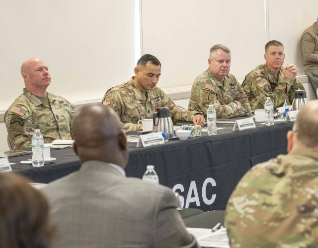 The U.S. Security Assistance Command provided Army Materiel Command’s Lt. Gen. Chris Mohan (third from left), accompanied by Command Sgt. Maj. Jacinto Garza (second from left), with the first organizational update of the year Jan. 23 at...