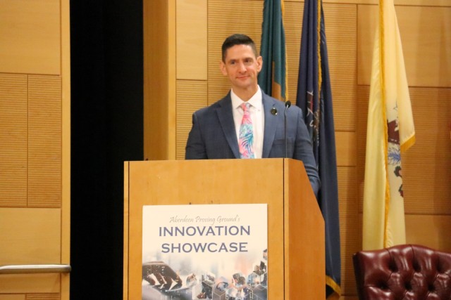 Dr. Adam Fournier of CPE IEWS serves as MC of APG Innovation Showcase in Myer Auditorium on January 20, 2026.