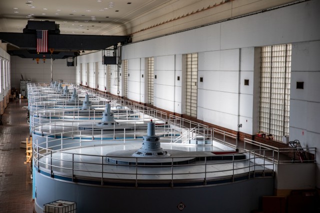 Bull Shoals Powerhouse has eight hydropower generators as was put into service 1952