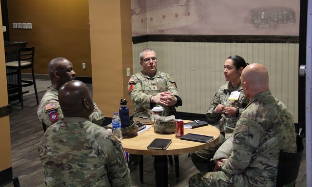 Leaders break into working groups to discuss specific problem sets and prepare to brief their findings during the Aviation Senior Leader Forum at Fort Rucker, Ala., Jan. 27. 2026. (U.S. Army photo by WO1 Nikolas Sanso)