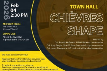 The USAG Benelux commander, SHAPE BSG commander, Healthcare Facility commander and US Deputy NMR host a quarterly community Town Hall. 