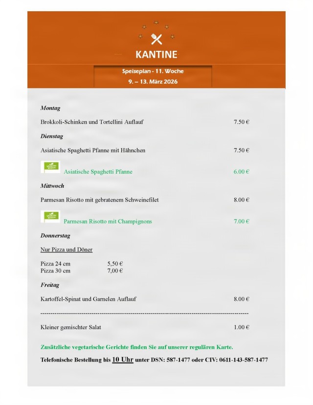 Kantine Menu - 9-13 March 2026 - Deutsch