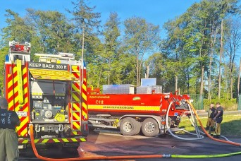 USAG Rheinland-Pfalz, German firefighters unite to battle autobahn brush fire