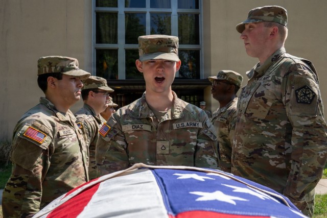 U.S. Army soldiers practice flag folding ceremony during funeral honors training