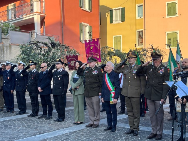Italian and U.S. Military Officers Render Honors During Ceremony in Torbole, Italy