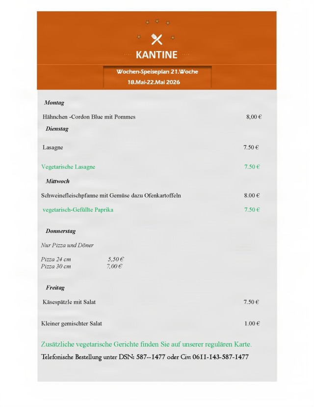 Kantine menu - 18-22 May 2026