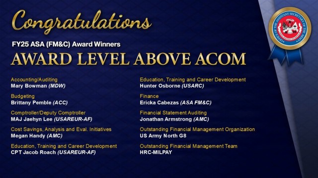 OASA (Financial Management and Comptroller) Announces Recipients of the FY2025 Financial Management Awards