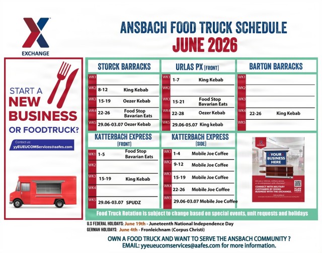 Ansbach Food Truck Schedule - June 2026