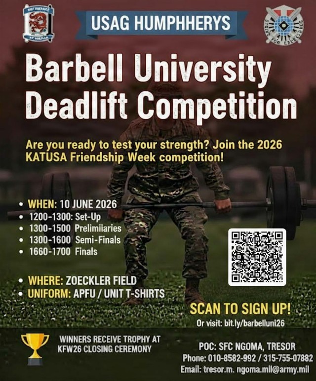 Deadlift Competition For KATUSA Friendship Week 2026 at Camp Humphreys