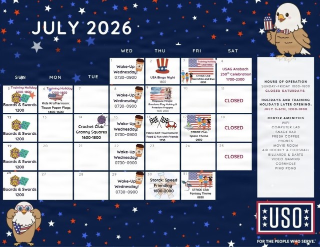 USO Ansbach July 2026 calendar