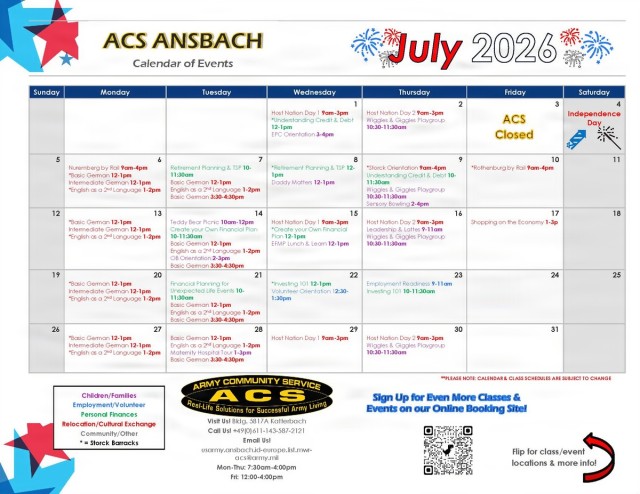 USAG Ansbach ACS July 2026 Calendar