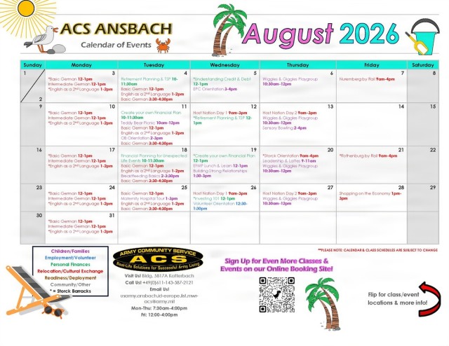 USAG Ansbach ACS August 2026 Calendar