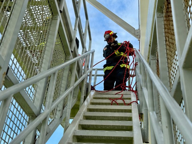 Firefighters conduct rescue training at Torii Station